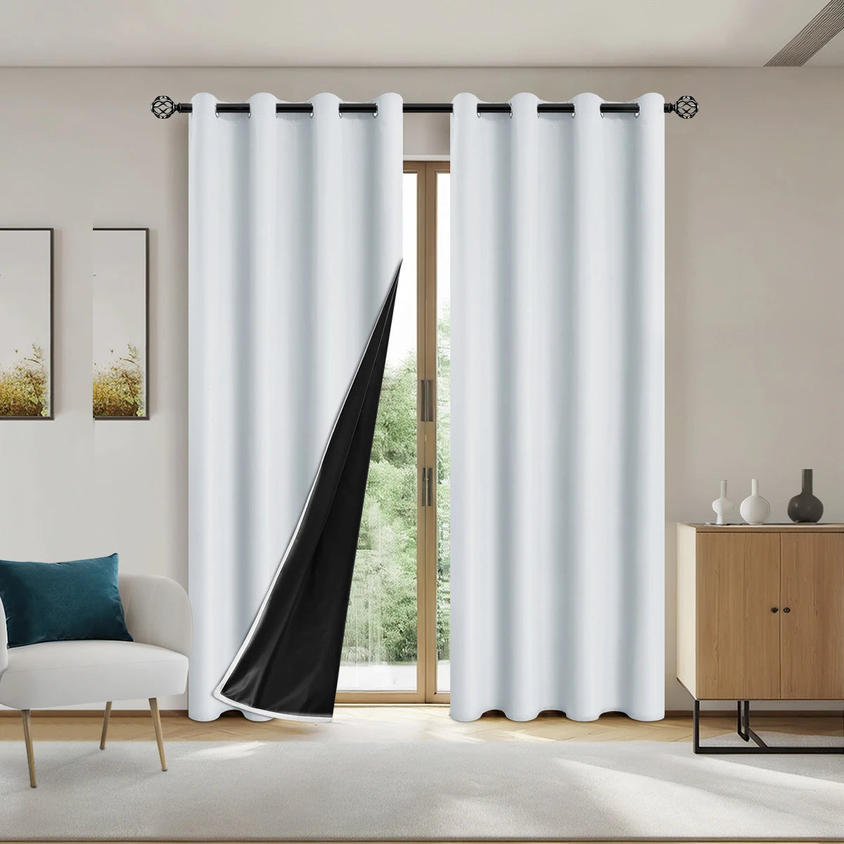 Rideaux occultants doublés Nesty - Lot de 2 pour chambre (vue 10)