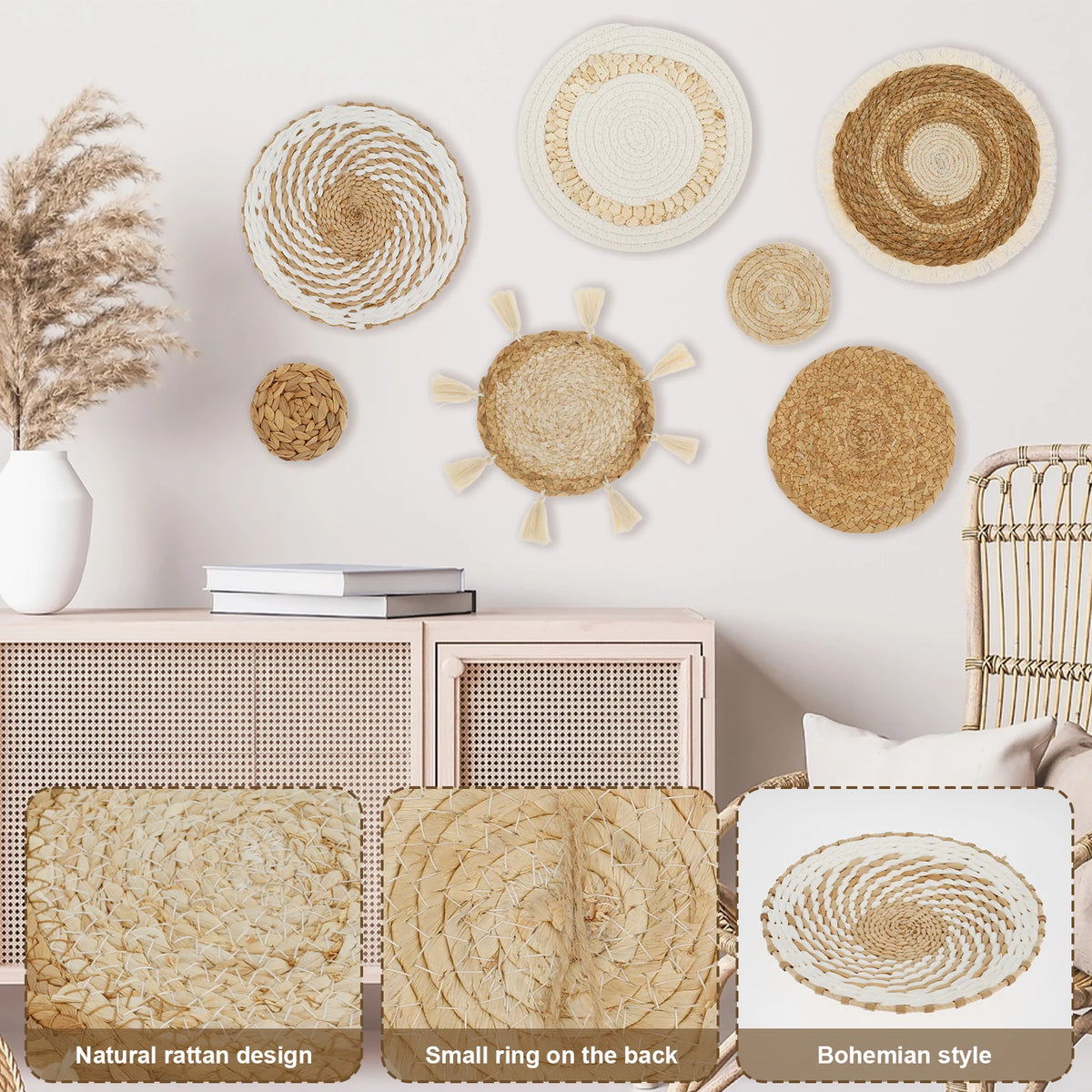 Lot de 7 paniers muraux tressés, décoration murale bohème - Nesty (vue 3)