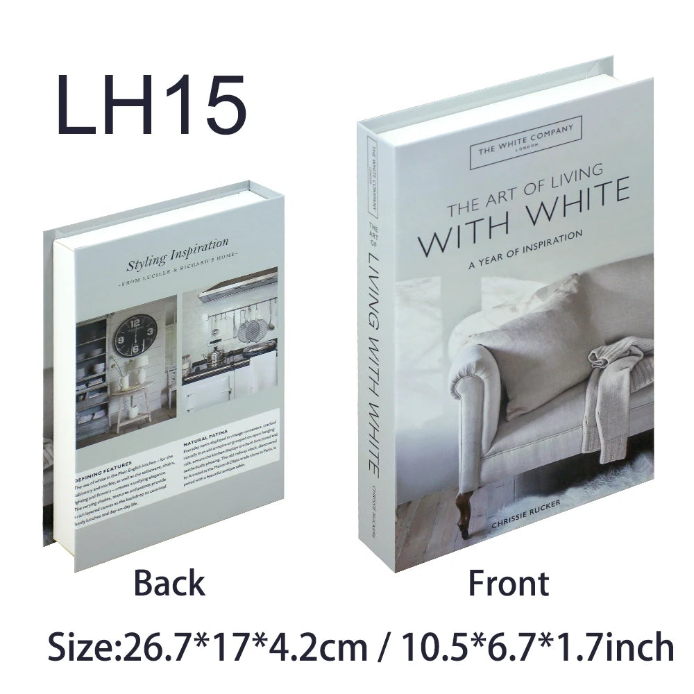 Faux livre décoratif boîte de rangement style nordique, couverture The Art of Living with White, photo de fauteuil blanc (vue 52) - Nesty