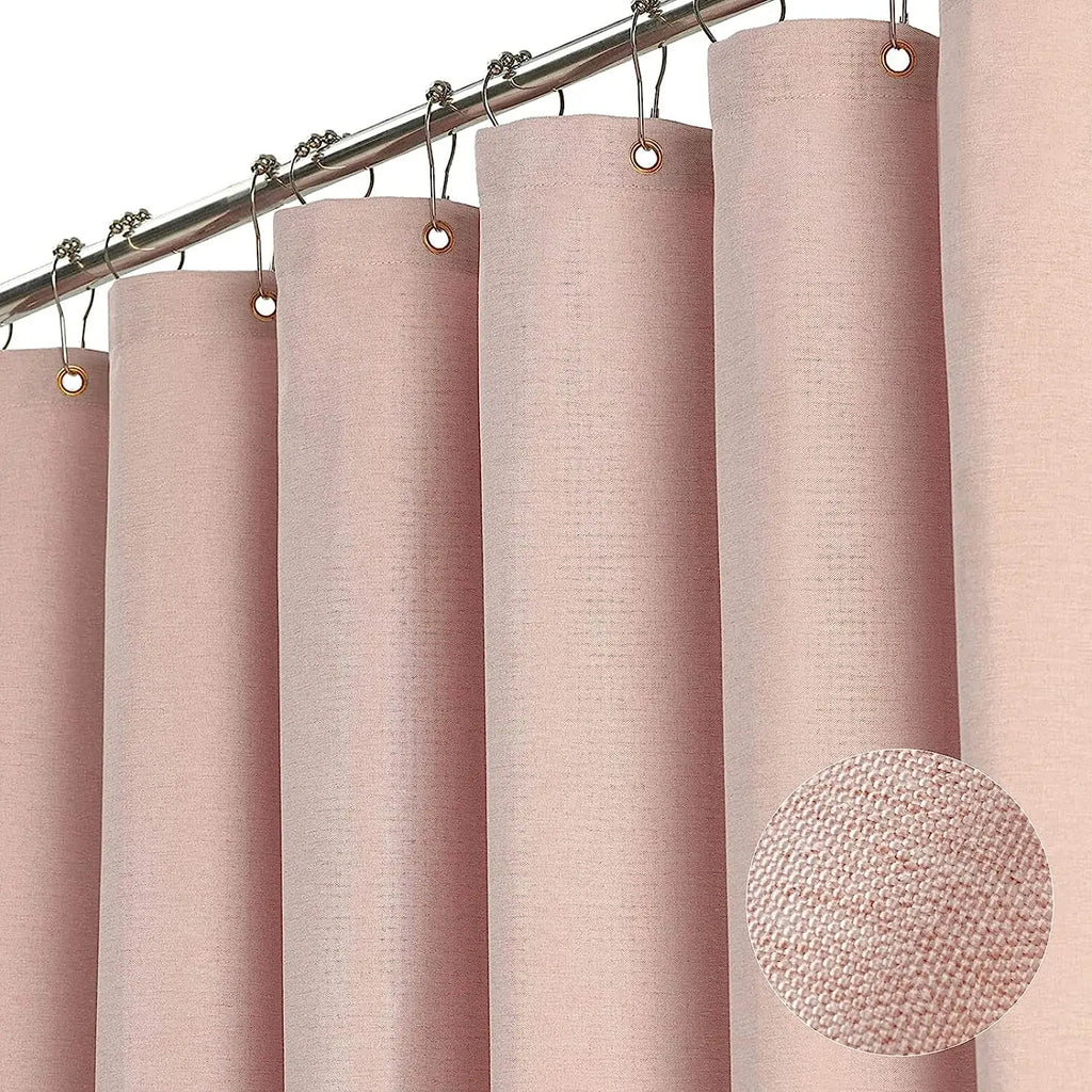 Rideau de douche en lin épais avec crochets métal argenté - Nesty (vue 7)