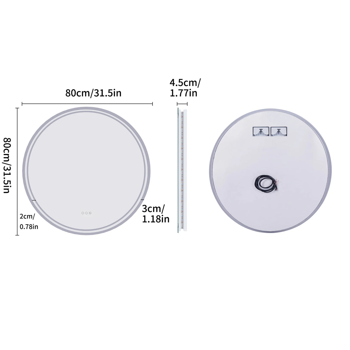 Miroir de salle de bain rond LED 80 cm — anti-buée et dimmable (vue 7) - Nesty