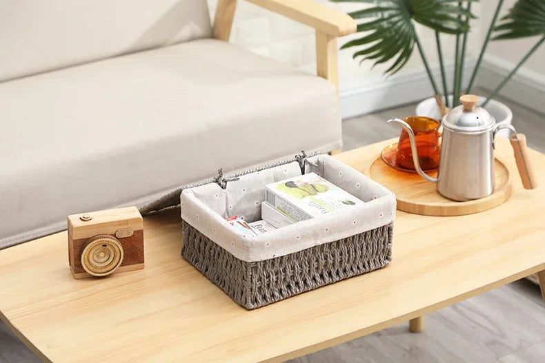 Boîte de rangement tressée en rotin avec couvercle et doublure amovible (vue 8) - Nesty