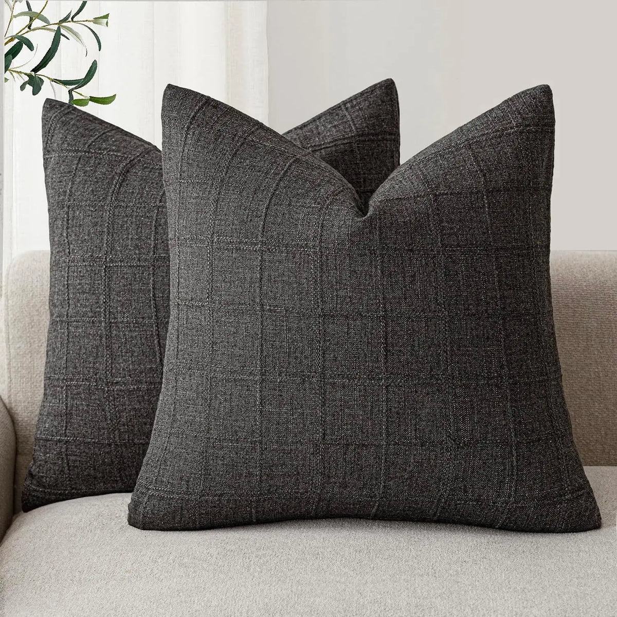 Housse de coussin en lin à carreaux Nesty - Esprit campagne (vue 11)