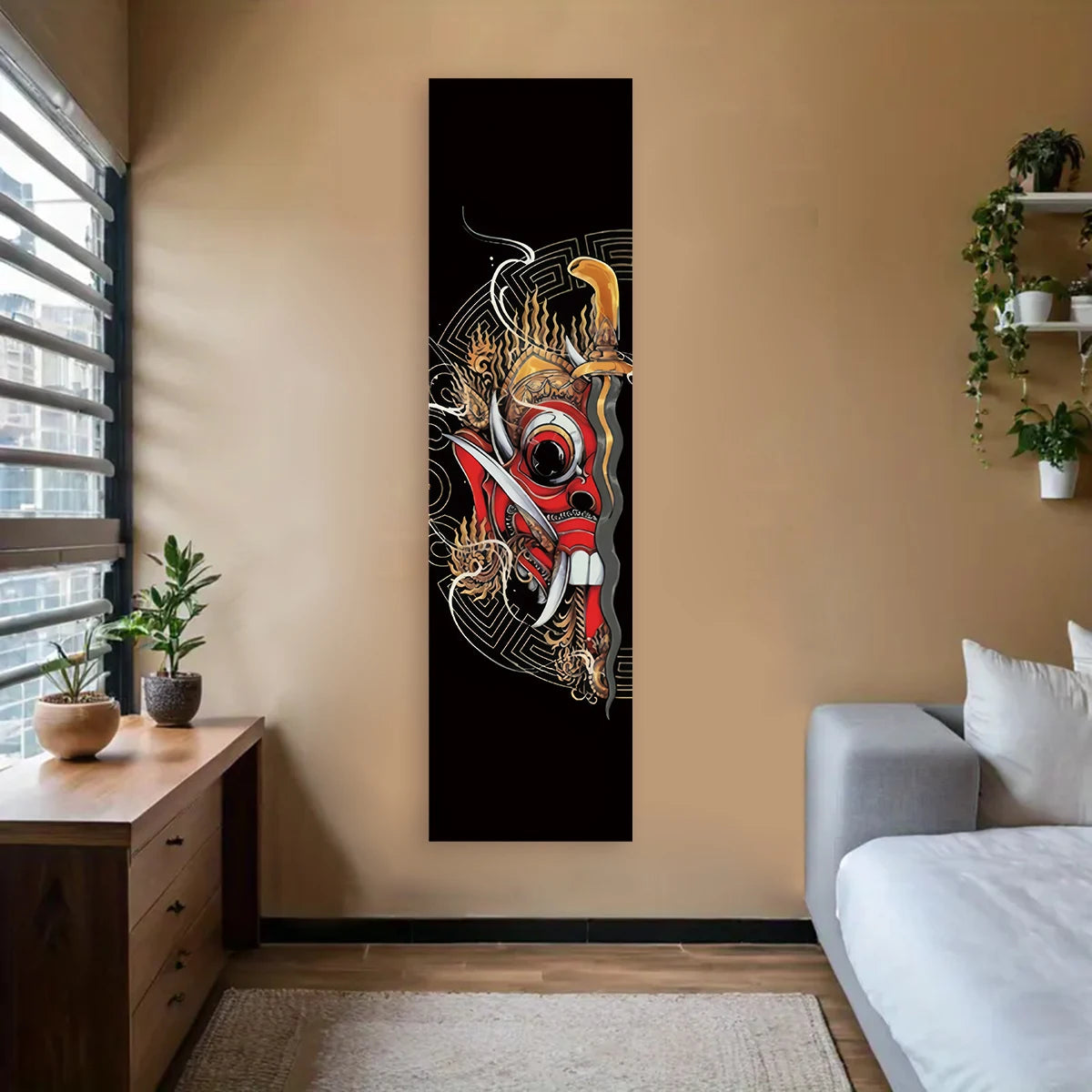 Tapisserie murale vagues japonaises Nesty - Soleil rouge pour le mur (vue 7)