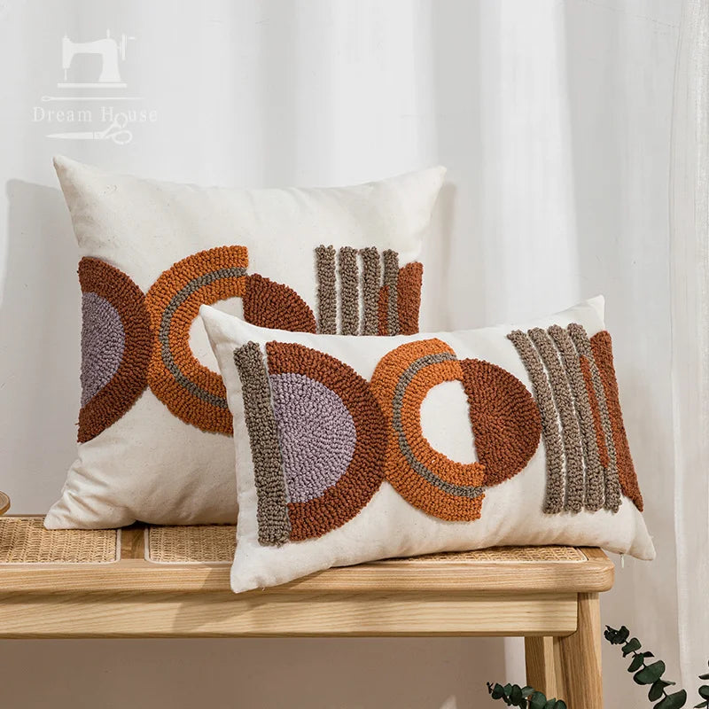 Housse de coussin bouclette — broderie géométrique bohème (vue 10) - Nesty