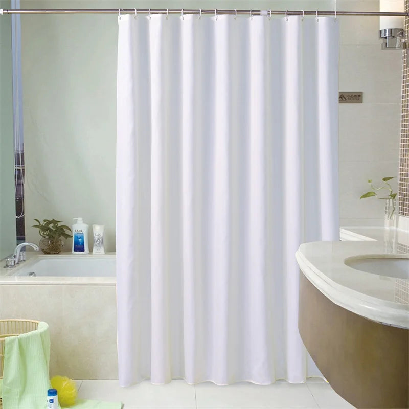 Rideau de douche blanc avec crochets — teinte unie imperméable - Nesty (vue 1)