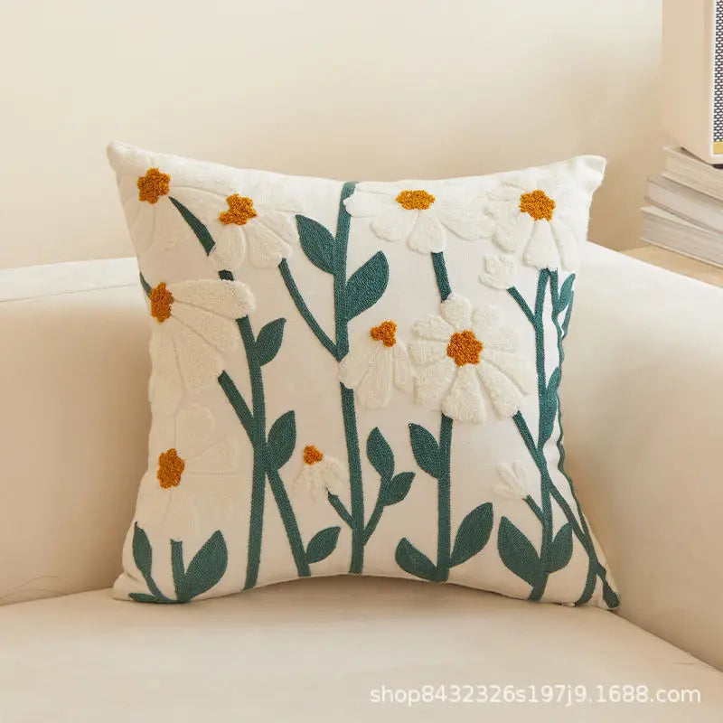 Housse de coussin en coton et lin Nesty - Broderie pissenlit (vue 6)