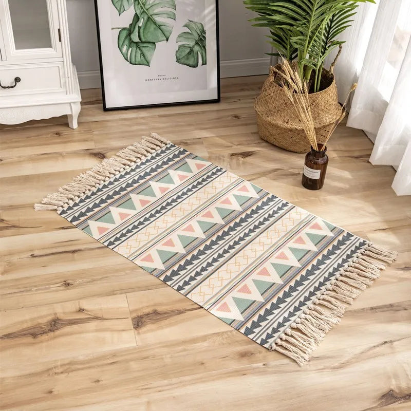Tapis en coton et lin tissé main — motif berbère (vue 8) - Nesty