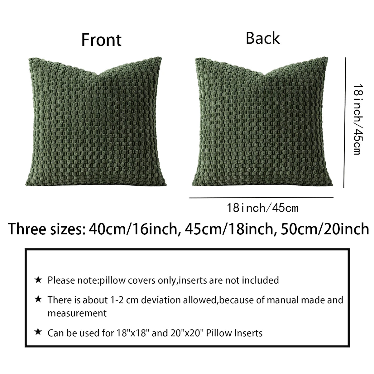 Housse de coussin réversible en velours côtelé Nesty - Fiche recto-verso et tailles disponibles