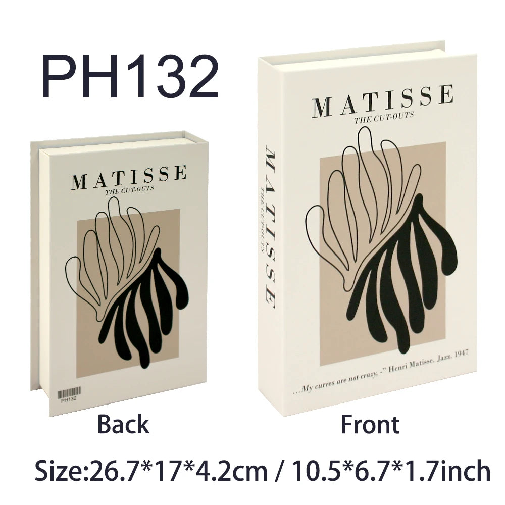 Faux livre décoratif boîte de rangement style nordique, couverture Matisse The Cut-Outs, feuillage noir sur fond beige (vue 66) - Nesty