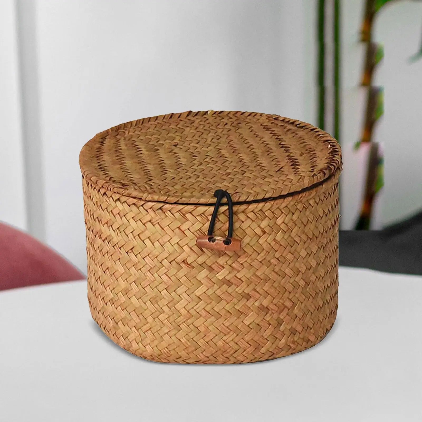 Boîte de rangement ronde en jonc de mer avec couvercle - Nesty (vue 4)
