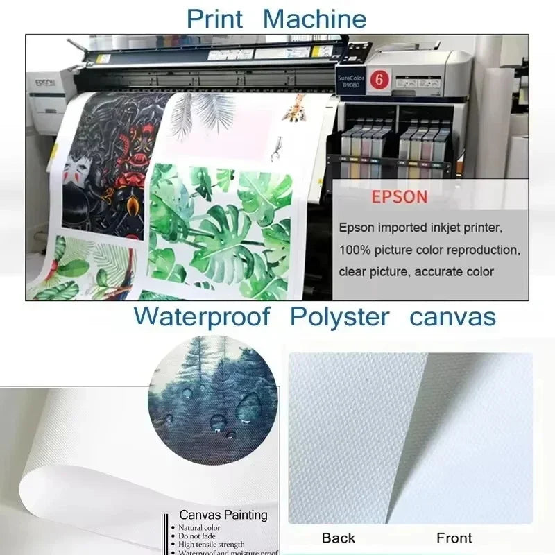 Toile murale vague japonaise Nesty - Détail de l'impression et du canevas polyester imperméable