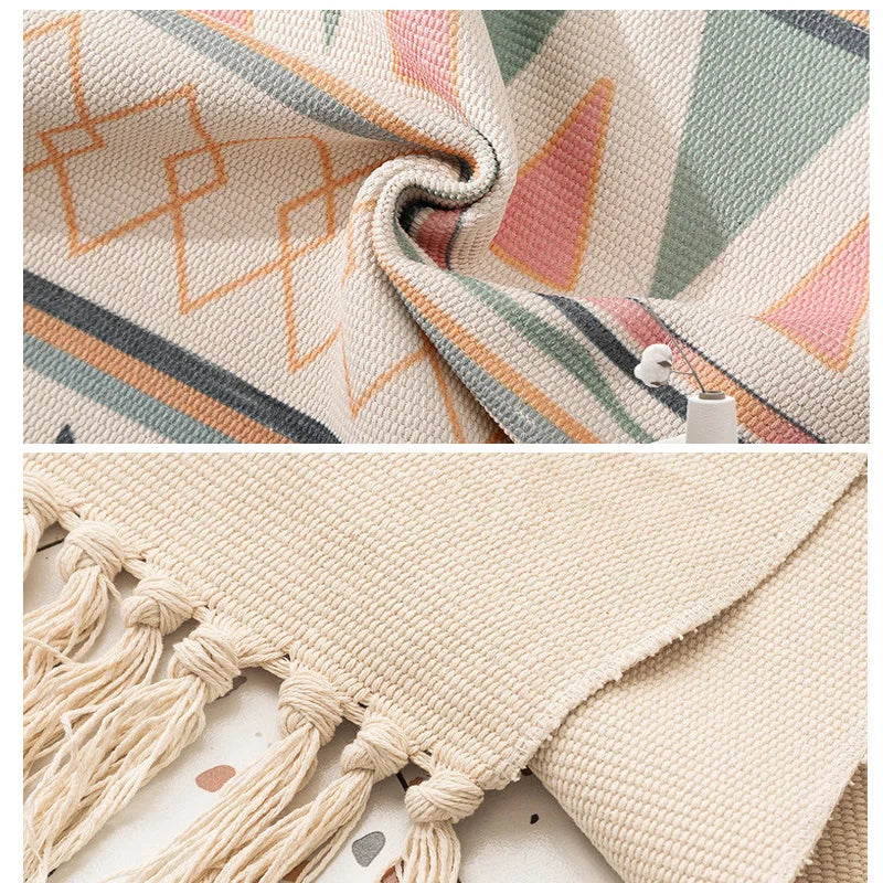 Tapis en coton et lin tissé main — motif berbère (vue 6) - Nesty
