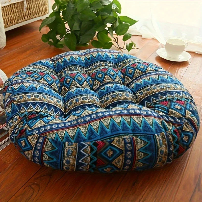 Coussin de sol rond en coton et lin Nesty - Esprit bohème, tatami (vue 9)