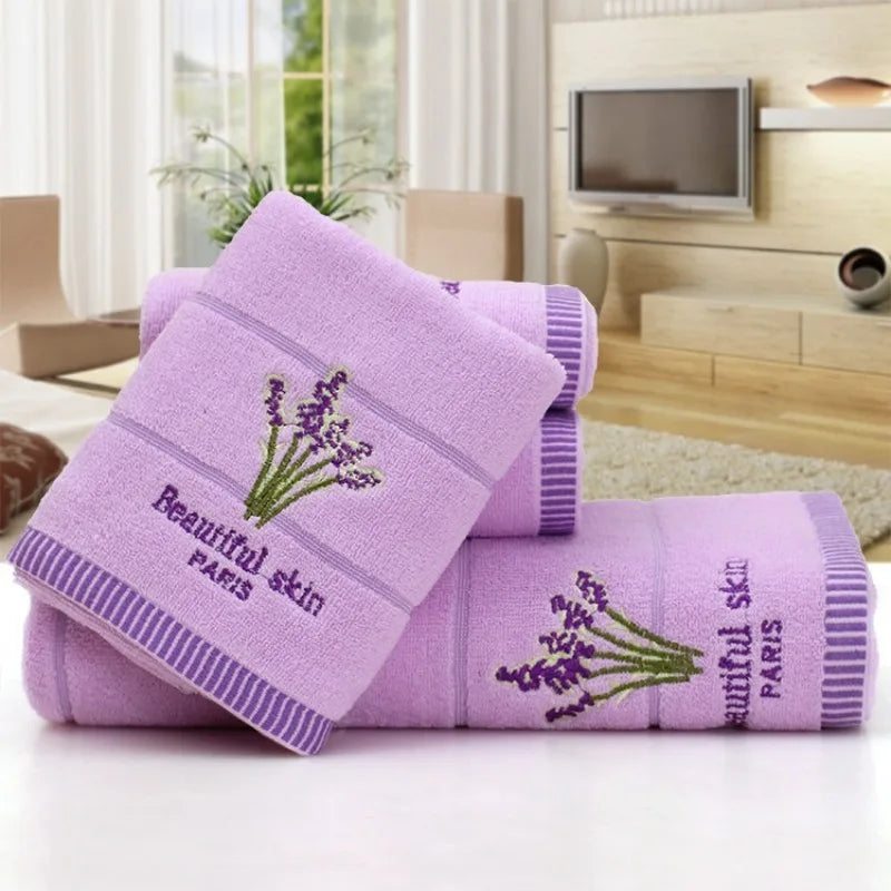 Duo de serviettes brodées lavande en coton — 35 x 75 cm - Nesty (vue 9)