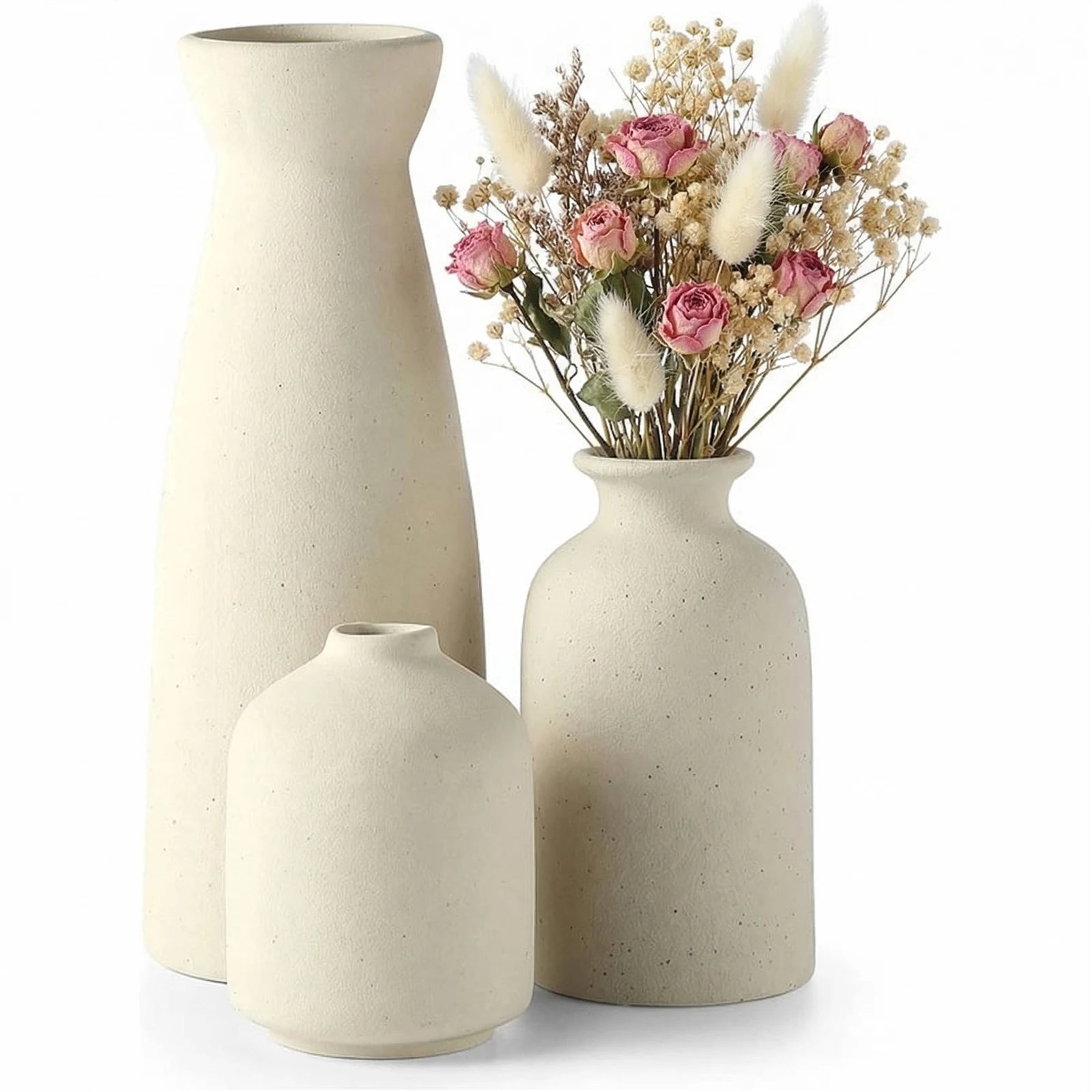 Trio de vases en grès beige, style champêtre - Nesty (vue 7)