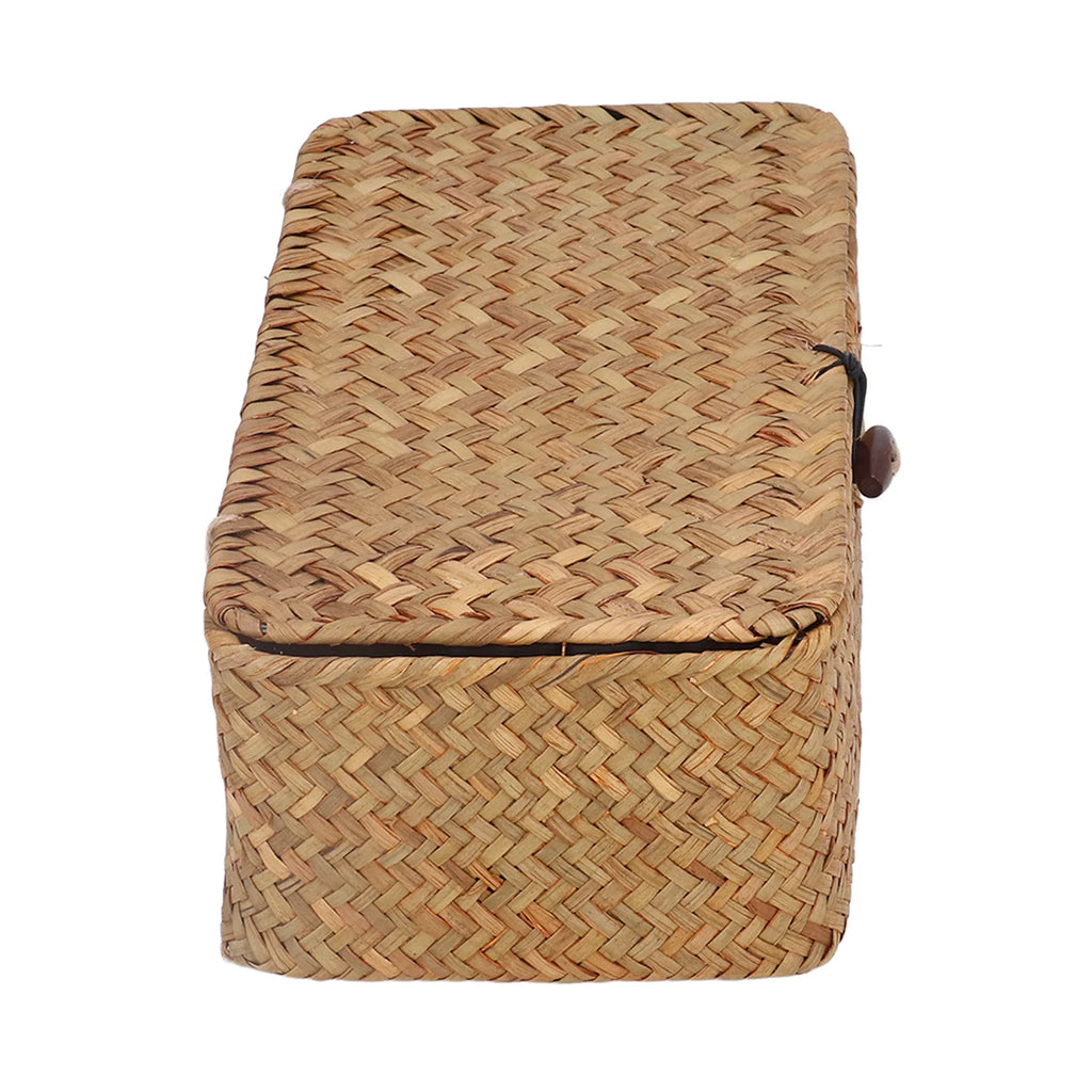 Panier de rangement rectangulaire en jonc de mer tressé avec couvercle (vue 5) - Nesty