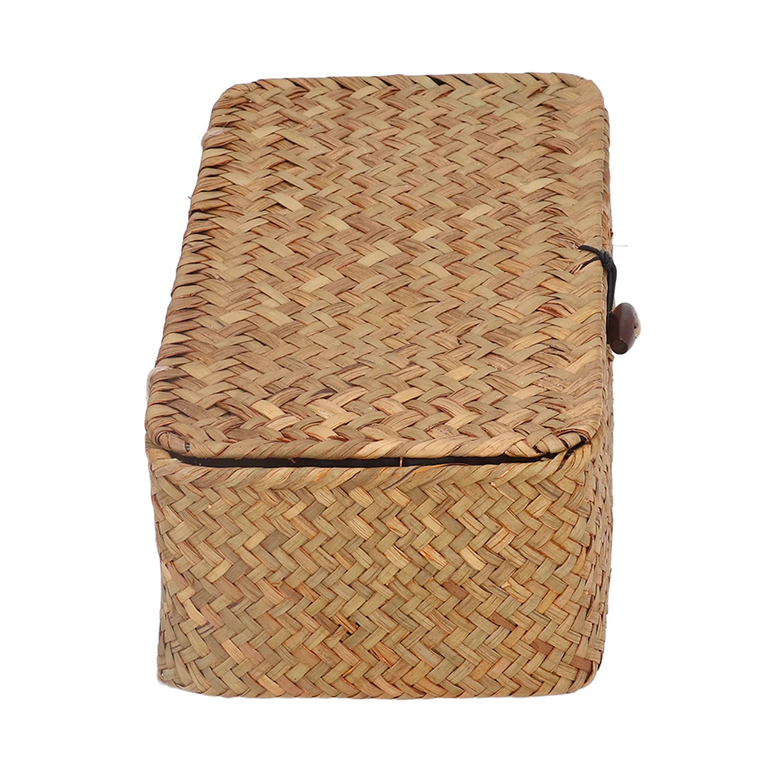 Panier de rangement rectangulaire en jonc de mer tressé avec couvercle (vue 5) - Nesty