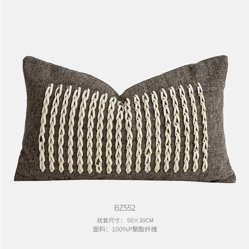 Housse de coussin en coton et lin beige Nesty - Bordure texturée (vue 8)