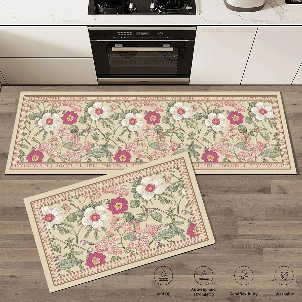 Tapis de cuisine à motif fleuri Nesty - Velours doux absorbant (vue 8)