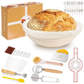 Banneton rond en rotin naturel Nesty - Pain au levain démoulé, avec coffret complet grattoirs, lame, brosse et pochoirs