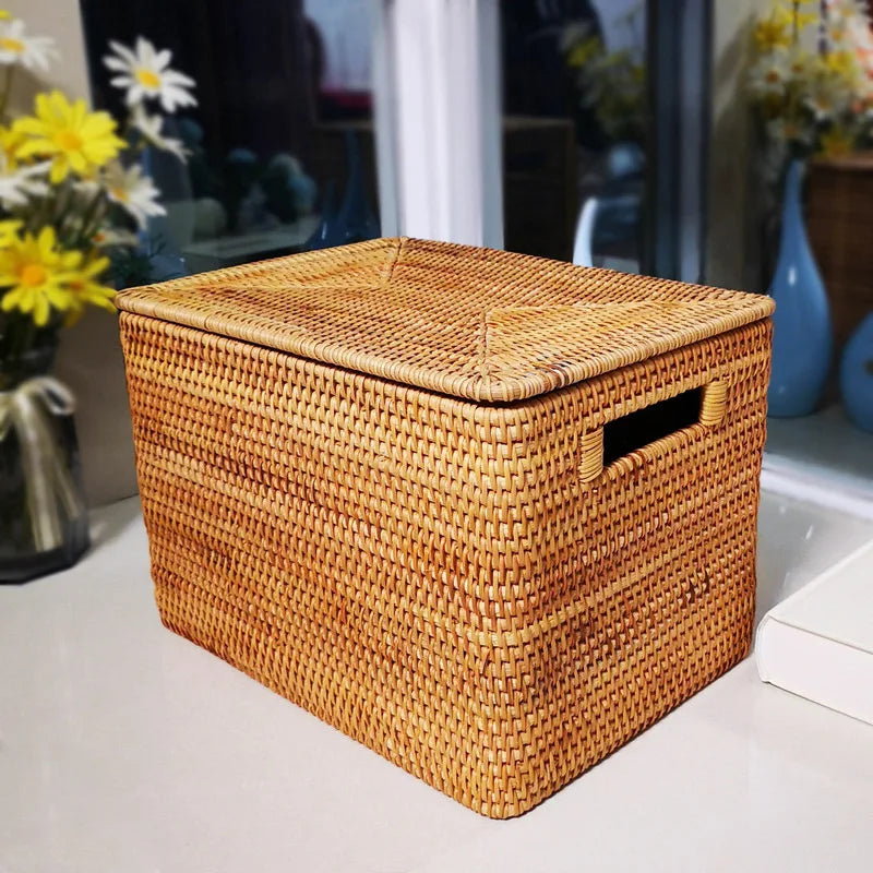 Boîte de rangement carrée en rotin tressé avec couvercle (vue 8) - Nesty