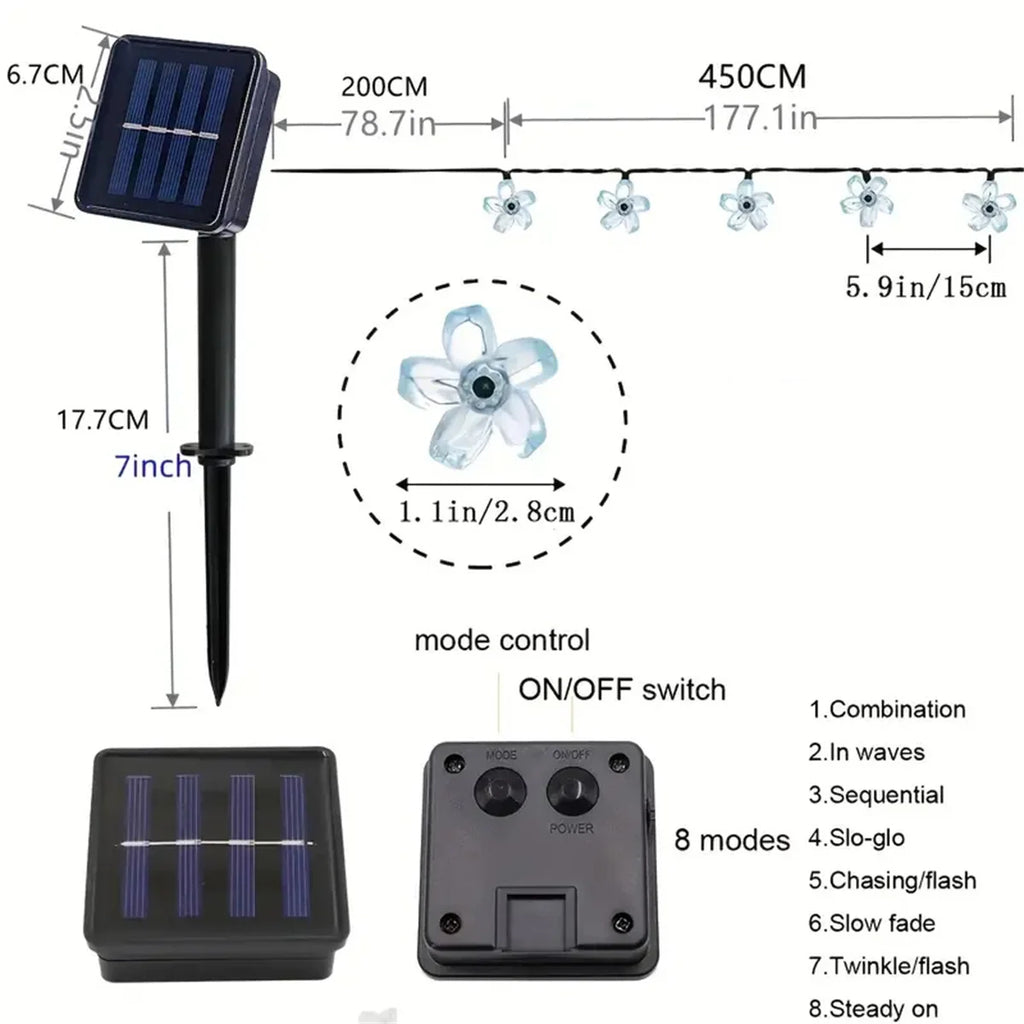Guirlande solaire fleurs violettes Nesty - Lumière LED pour le jardin (vue 6)