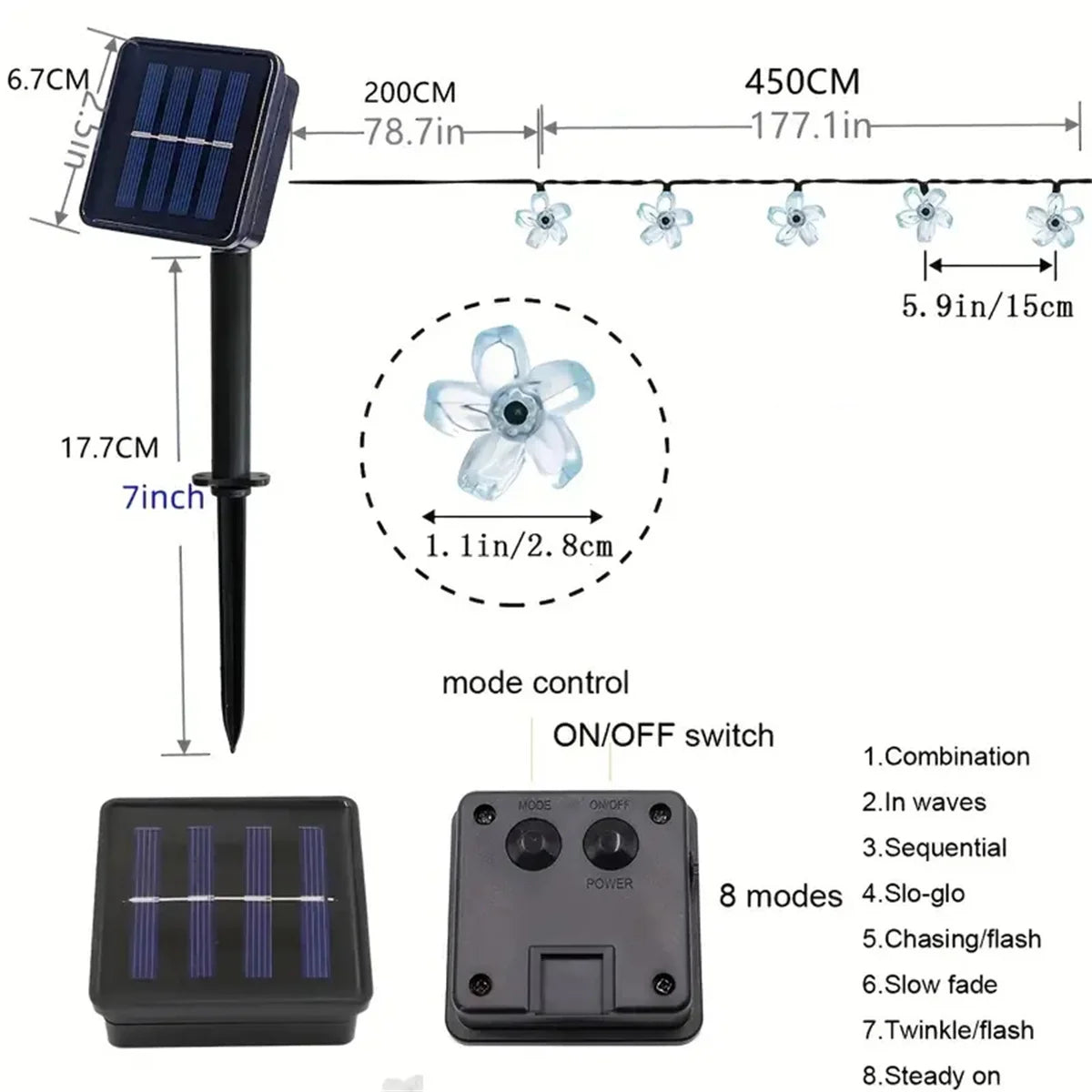 Guirlande solaire fleurs violettes Nesty - Lumière LED pour le jardin (vue 6)