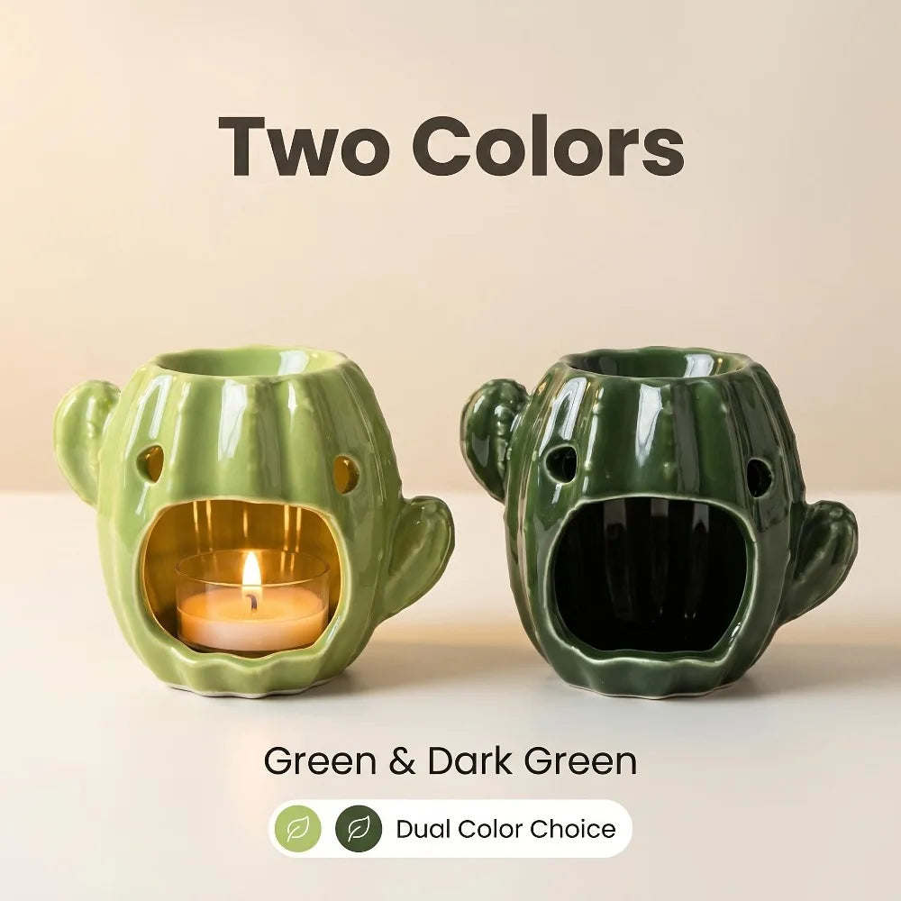 Diffuseur céramique cactus Nesty - Les deux coloris côte à côte, vert clair et vert foncé