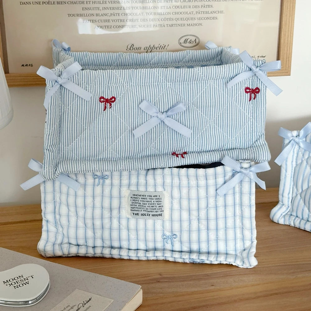 Panier de rangement matelassé pliable, rayures bleues - Nesty (vue 2)