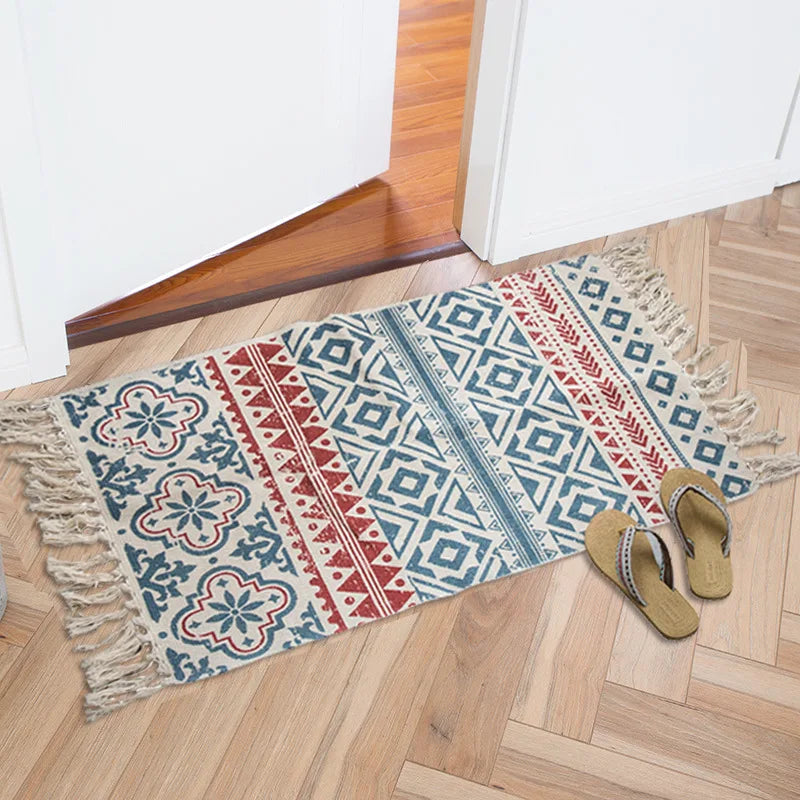 Tapis tissé main en coton et lin Nesty - Franges bohème (vue 18)