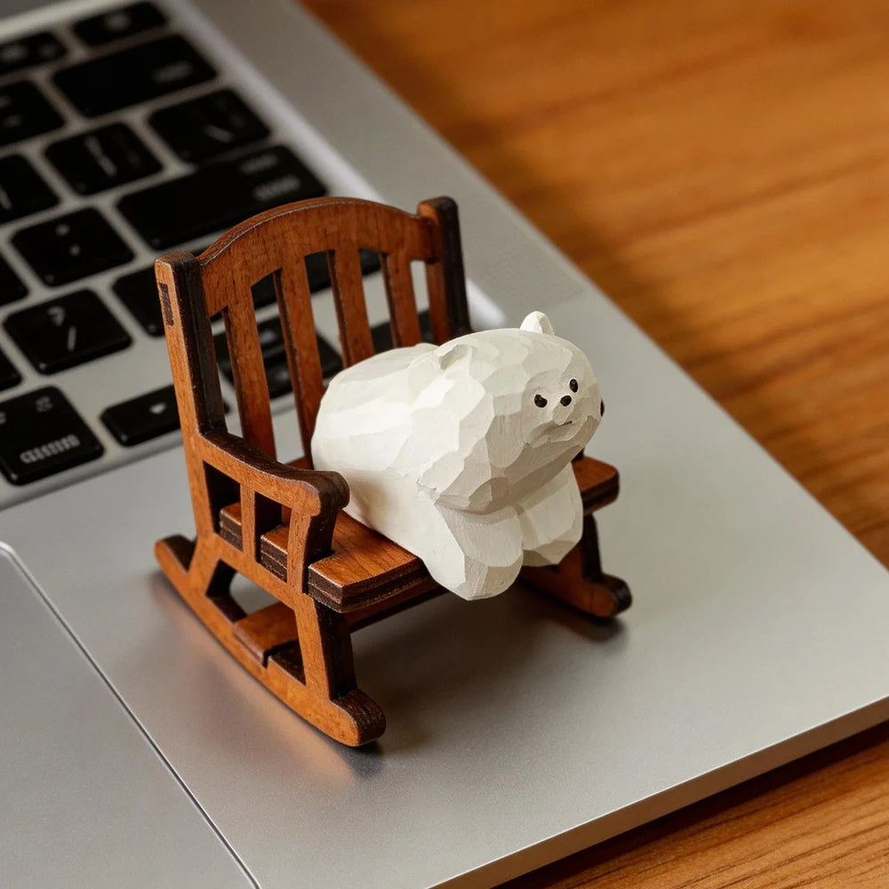 Figurine animal sur chaise à bascule — bois sculpté - Nesty (vue 3)