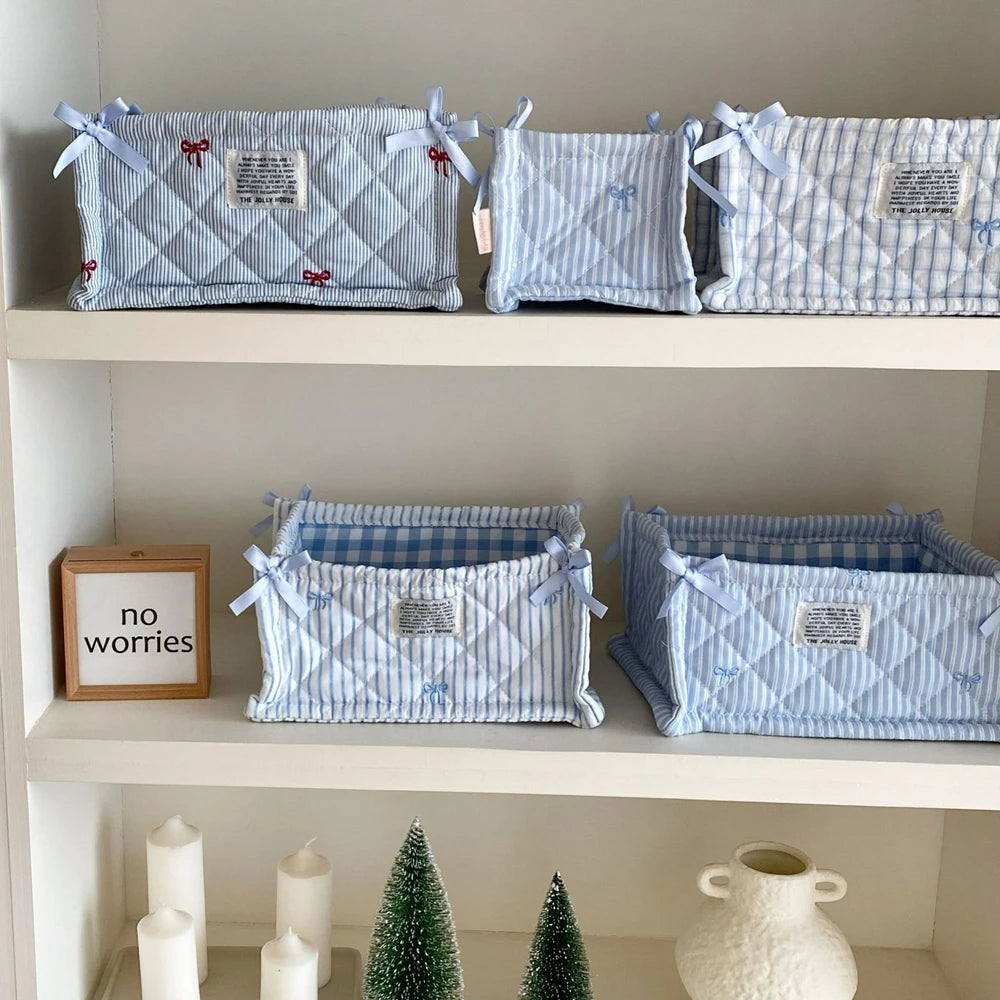 Panier de rangement matelassé pliable, rayures bleues - Nesty (vue 5)