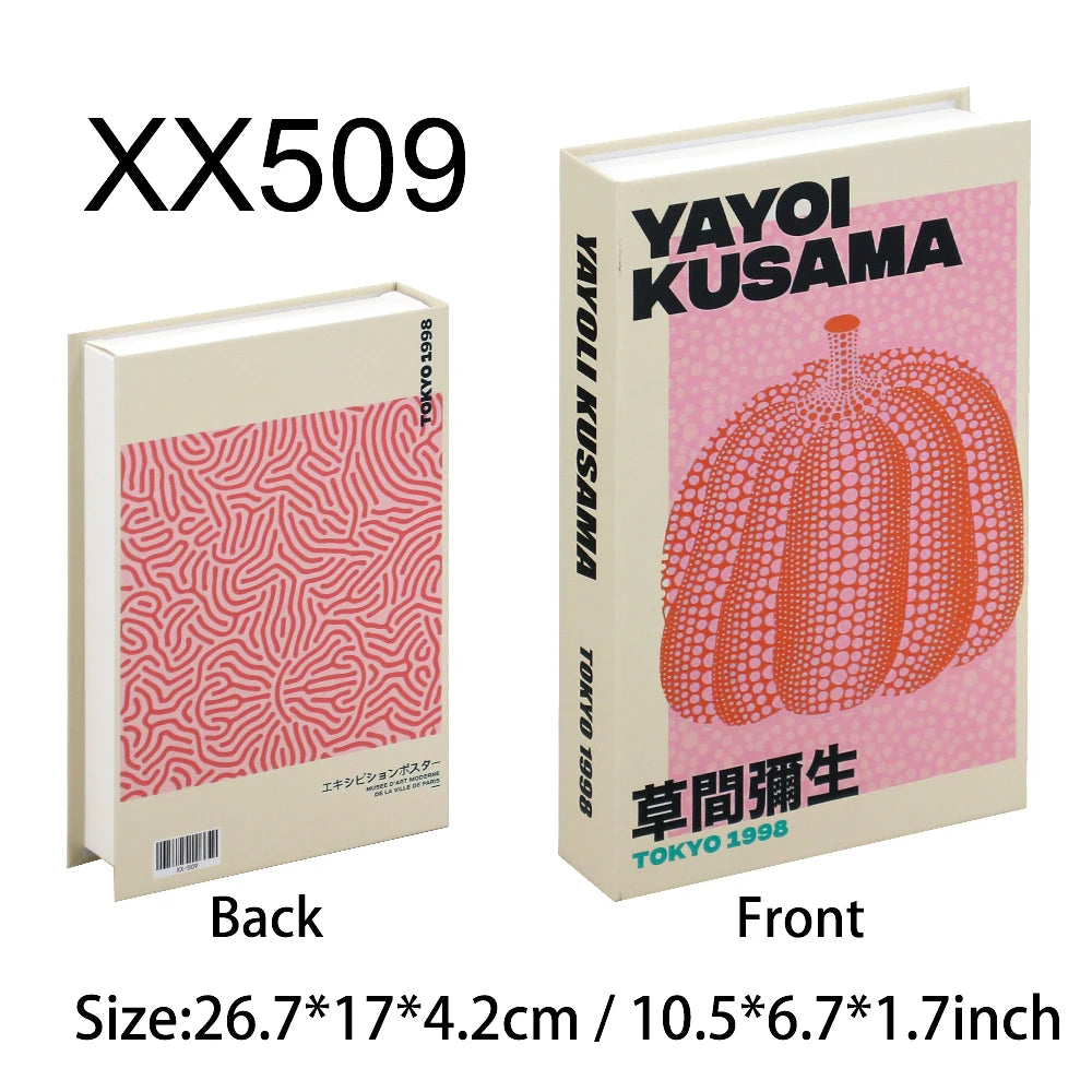 Faux livre décoratif boîte de rangement style nordique, couverture Yayoi Kusama, citrouille rouge à pois sur fond rose (vue 22) - Nesty