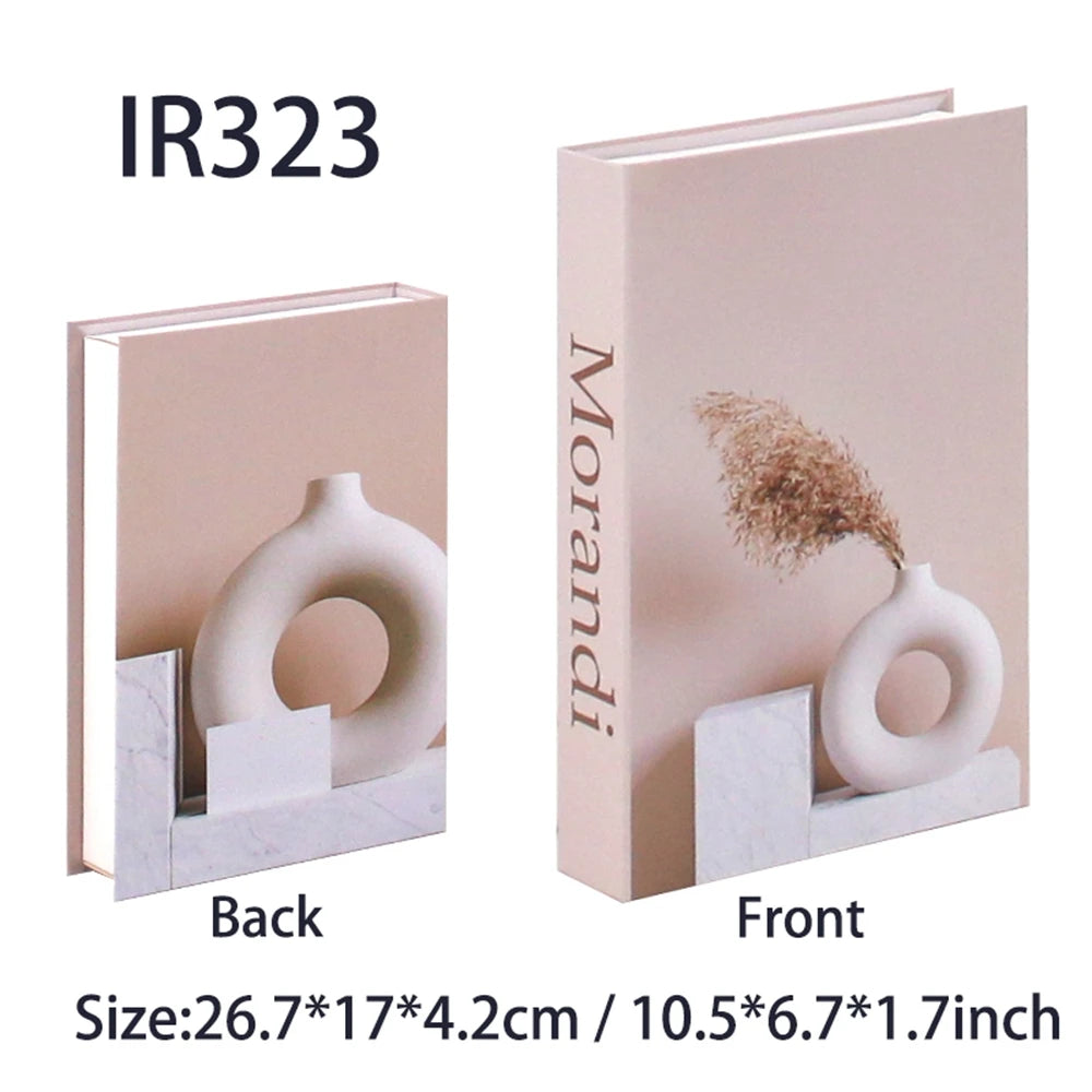 Faux livre décoratif boîte de rangement style nordique, couverture Morandi, vase blanc arrondi et herbe de la pampa sur fond rose poudré (vue 37) - Nesty