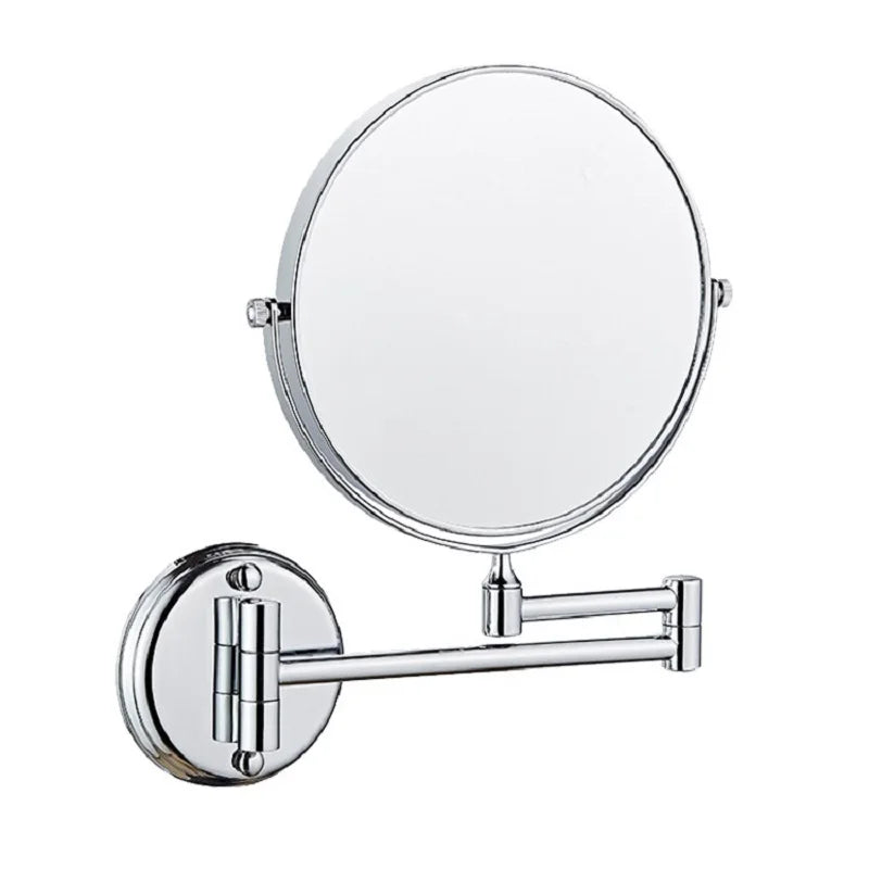 Miroir grossissant chromé Nesty - Vue en angle sur fond blanc, bras télescopique chromé