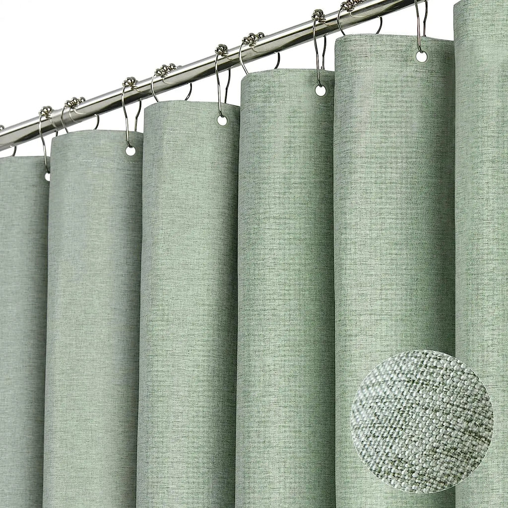Rideau de douche en lin épais avec crochets métal argenté - Nesty (vue 10)