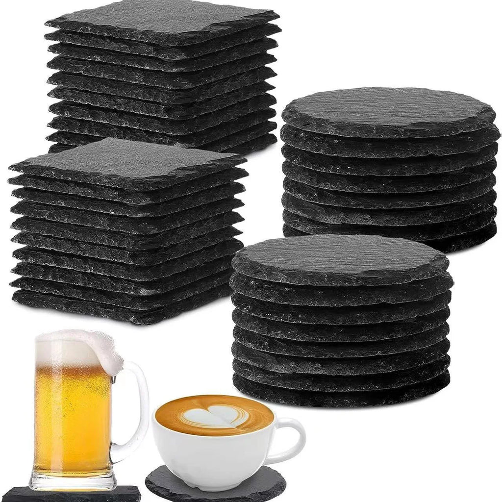 Set de 10 dessous de verre en ardoise naturelle, ronds et carrés - Nesty (vue 1)