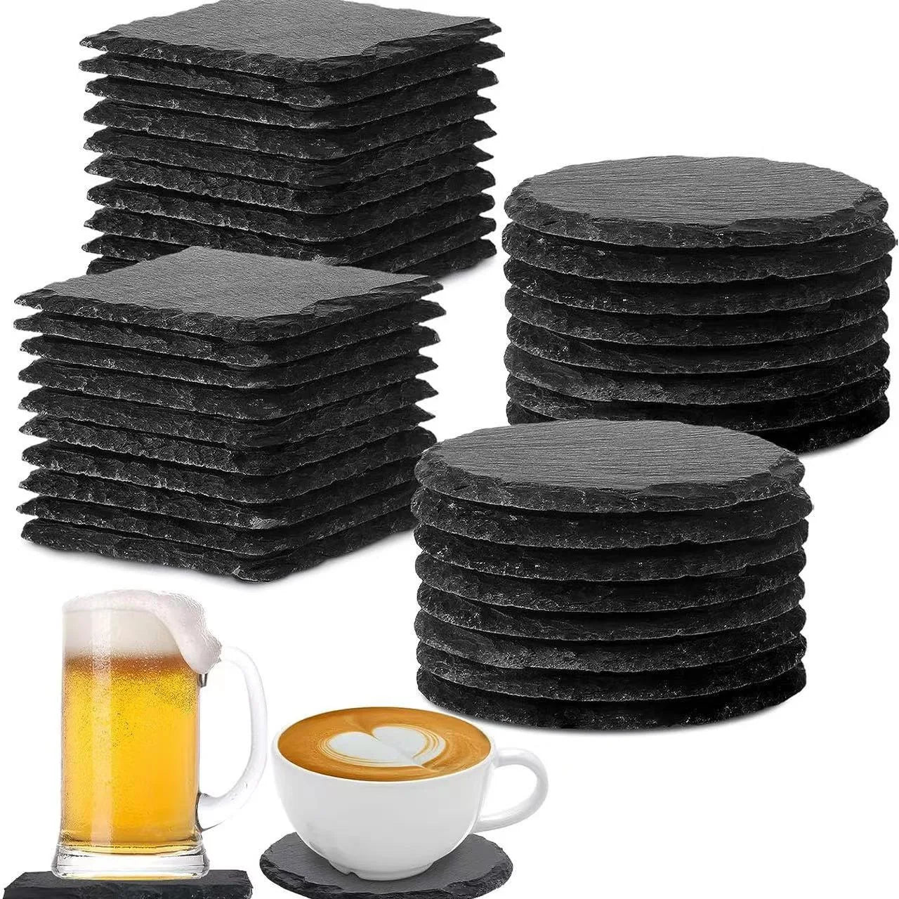 Set de 10 dessous de verre en ardoise naturelle, ronds et carrés - Nesty (vue 1)