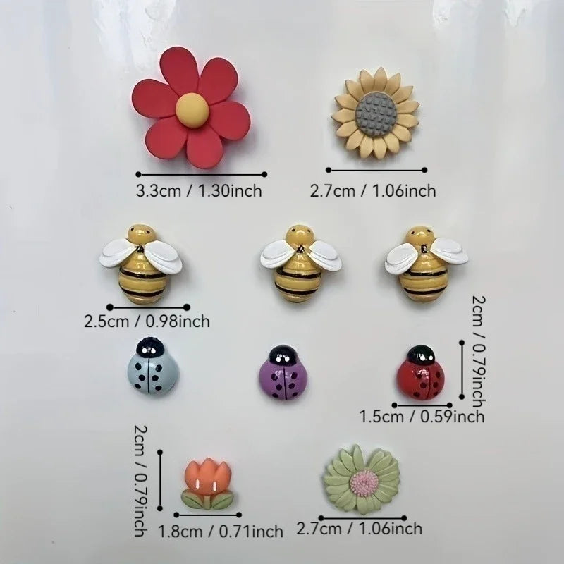 Lot de 10 magnets frigo motif plante Nesty - Fiche des tailles pour chaque motif