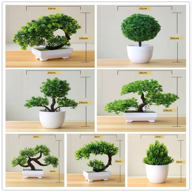 Bonsaï artificiel en pot Nesty - Grille des sept modèles disponibles avec dimensions