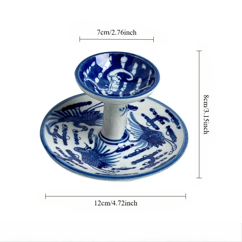 Bougeoir en porcelaine peinte à la main, bleu et blanc (vue 7) - Nesty