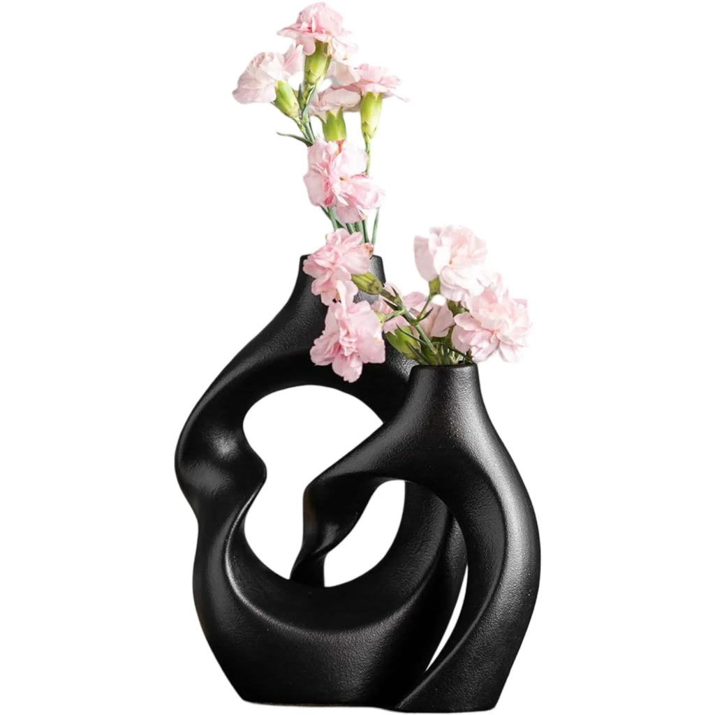 Duo de vases en céramique noire mate, 20 cm - Nesty (vue 1)