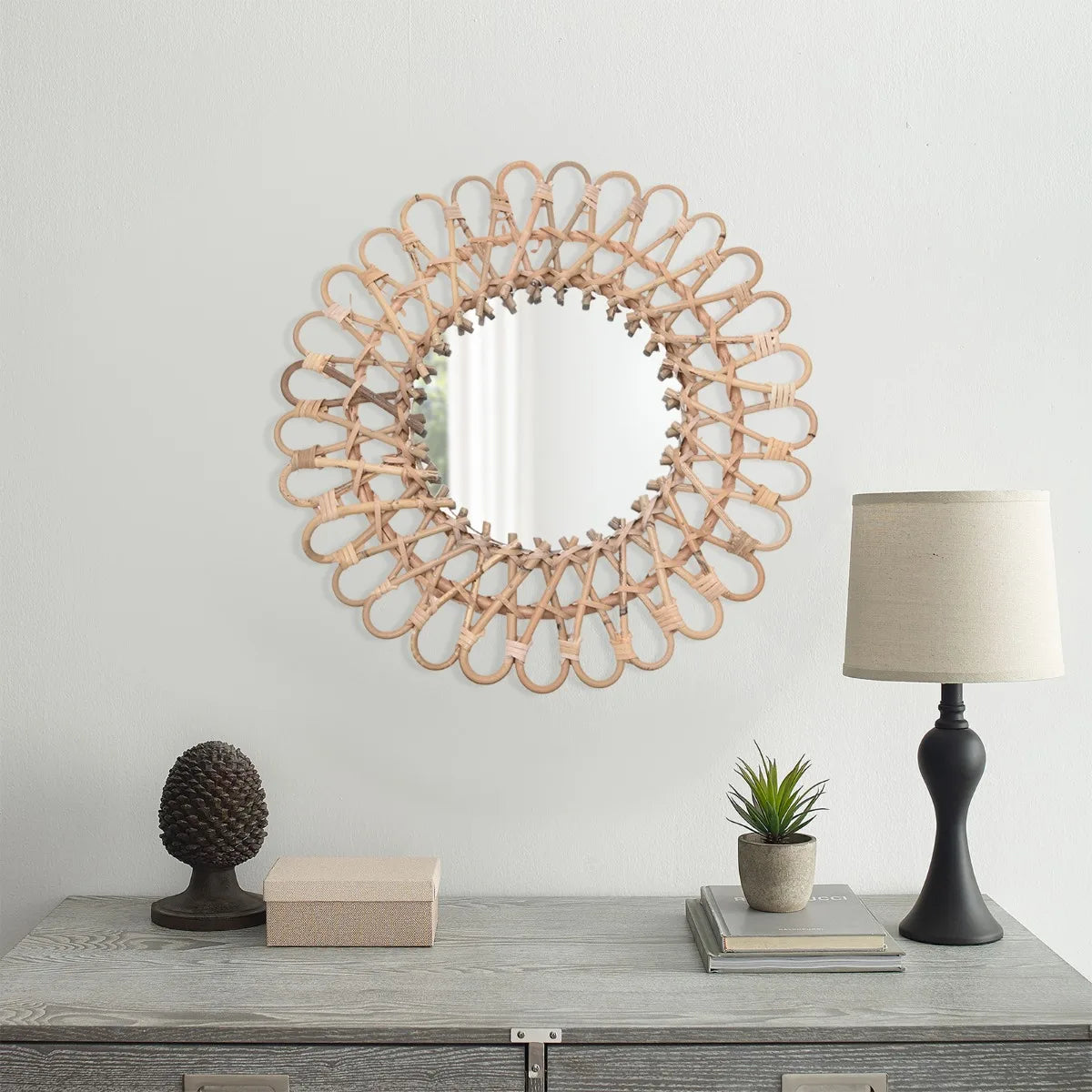 Miroir rond en rotin tressé 40 cm — fait main (vue 6) - Nesty