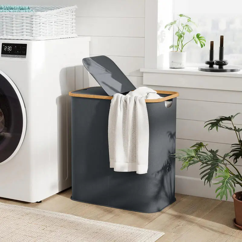 Panier à linge pliable gris 80L, deux compartiments (vue 7) - Nesty
