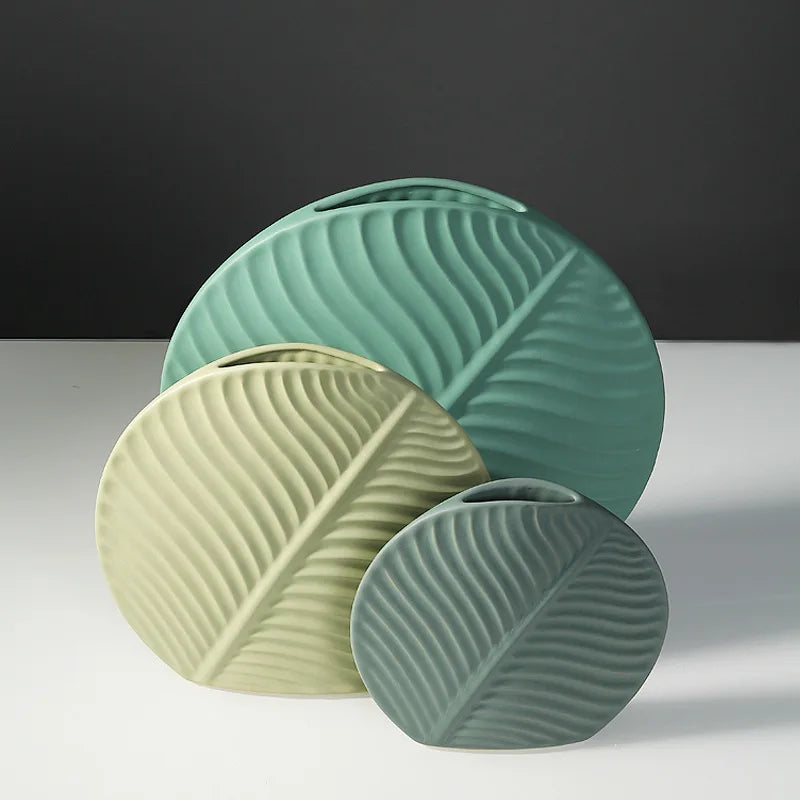 Vase céramique de style européen, motif feuille (vue 6) - Nesty