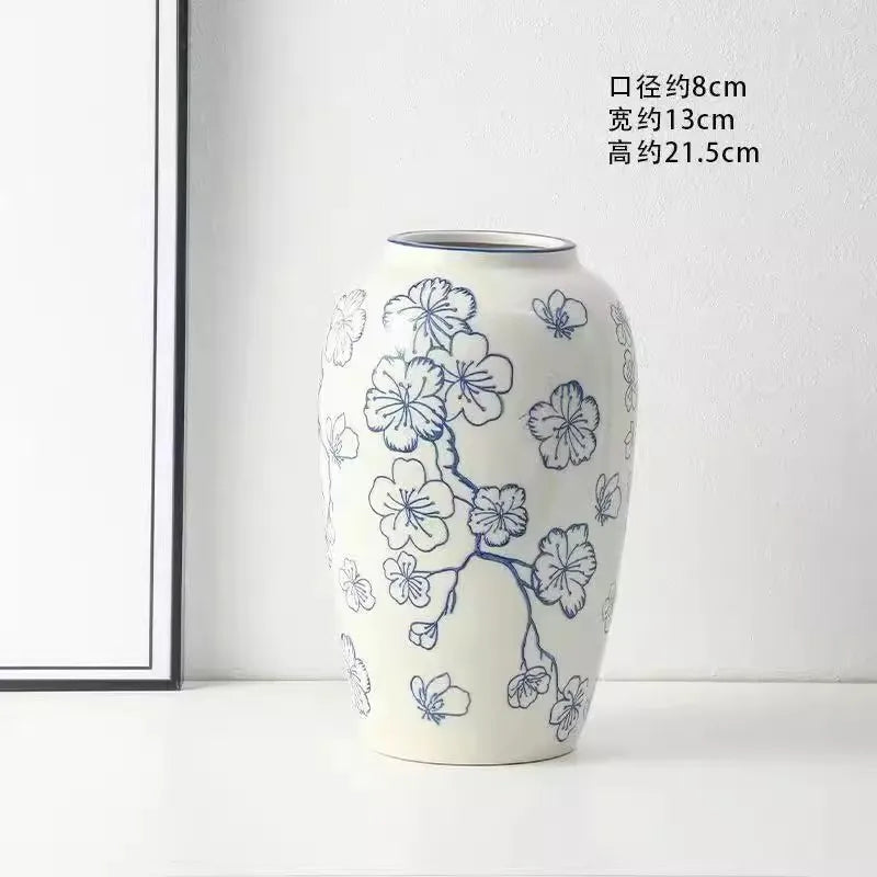 Vase céramique bleu et blanc, style rétro chinoiseries (vue 12) - Nesty