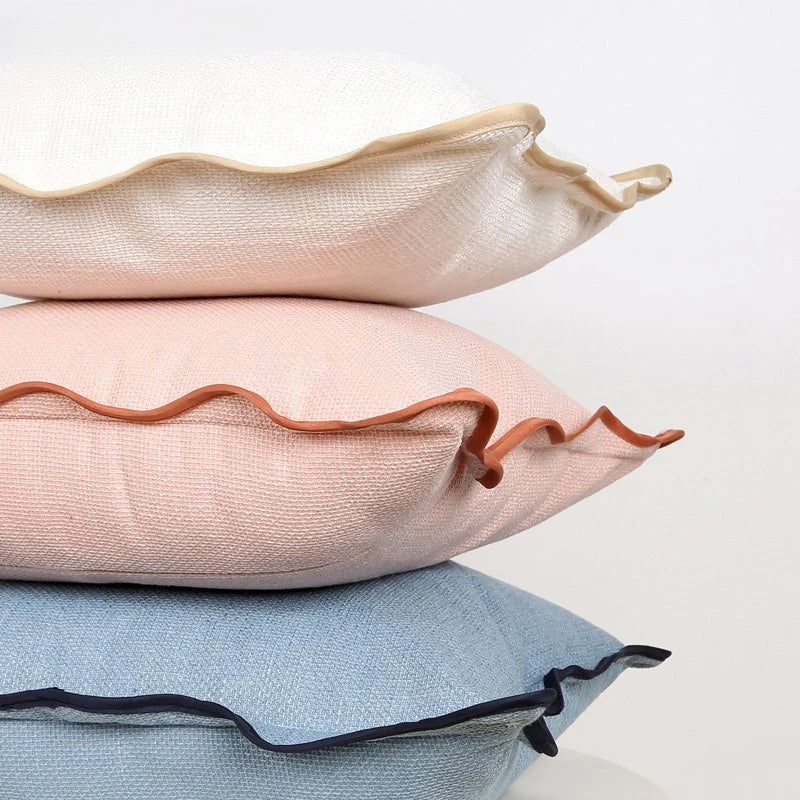 Housse de coussin en lin uni Nesty - Bord ondulé, esprit bohème (vue 5)