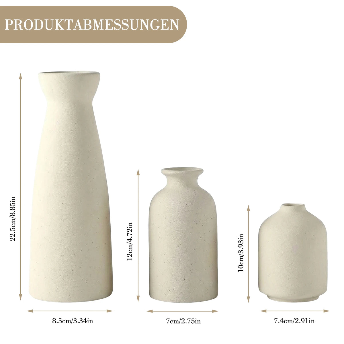 Trio de vases en grès beige, style champêtre - Nesty (vue 2)