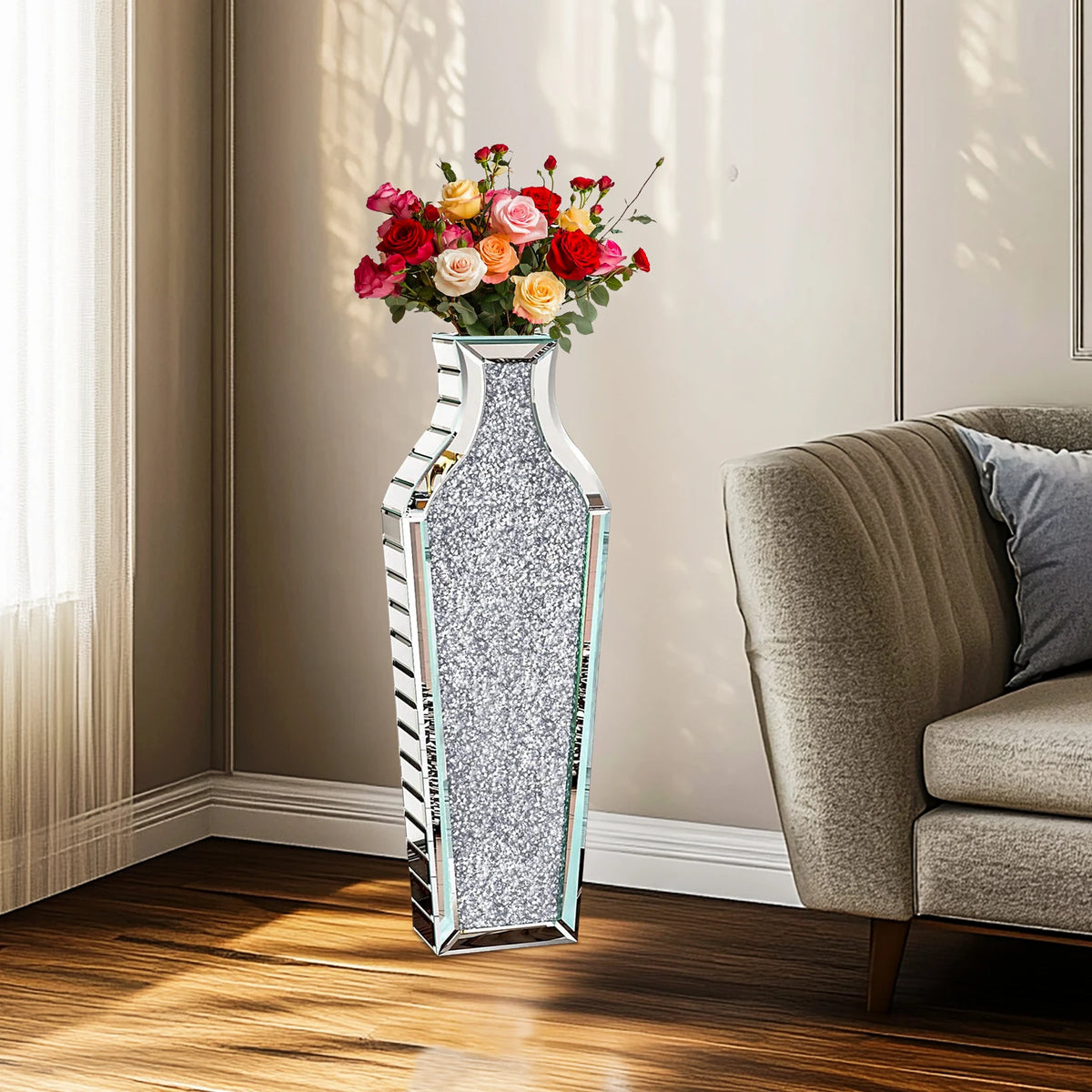 Grand vase sol facetté miroir, 68 cm - Nesty (vue 2)
